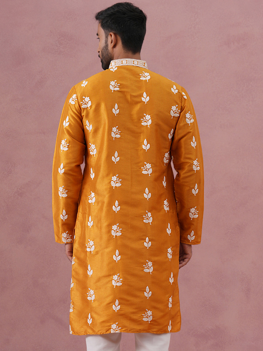 DesiQlo Men Embroidered Kurta Only - Yellow - 65KO_5347Mustard_S
