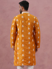 Men’s Embroidered Silk Blend Kurta ( 65KO 5347 Mustard ) [FF] [B-1-2]