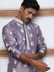 Men’s Embroidered Silk Blend Kurta (65KO 5347 Purple ) [FF] [B-1-2]