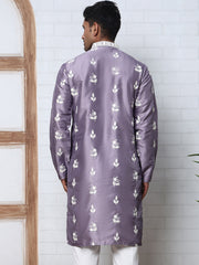 Men’s Embroidered Silk Blend Kurta (65KO 5347 Purple ) [FF] [B-1-2]