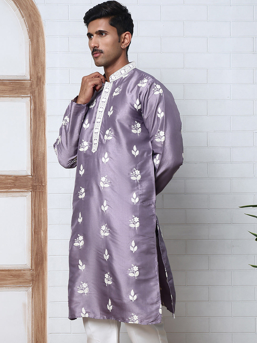 DesiQlo Men Embroidered Kurta Only - Purple - 65KO_5347Purple_S