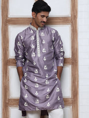 Men’s Embroidered Silk Blend Kurta (65KO 5347 Purple ) [FF] [B-1-2]