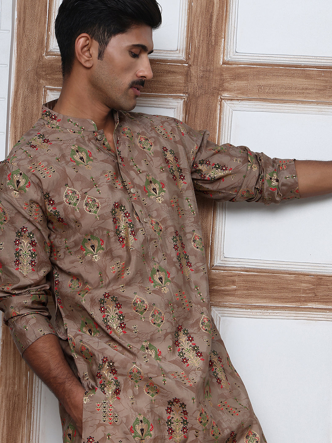 DesiQlo Men Printed Kurta Only - Brown - 65KO_5348Brown_S
