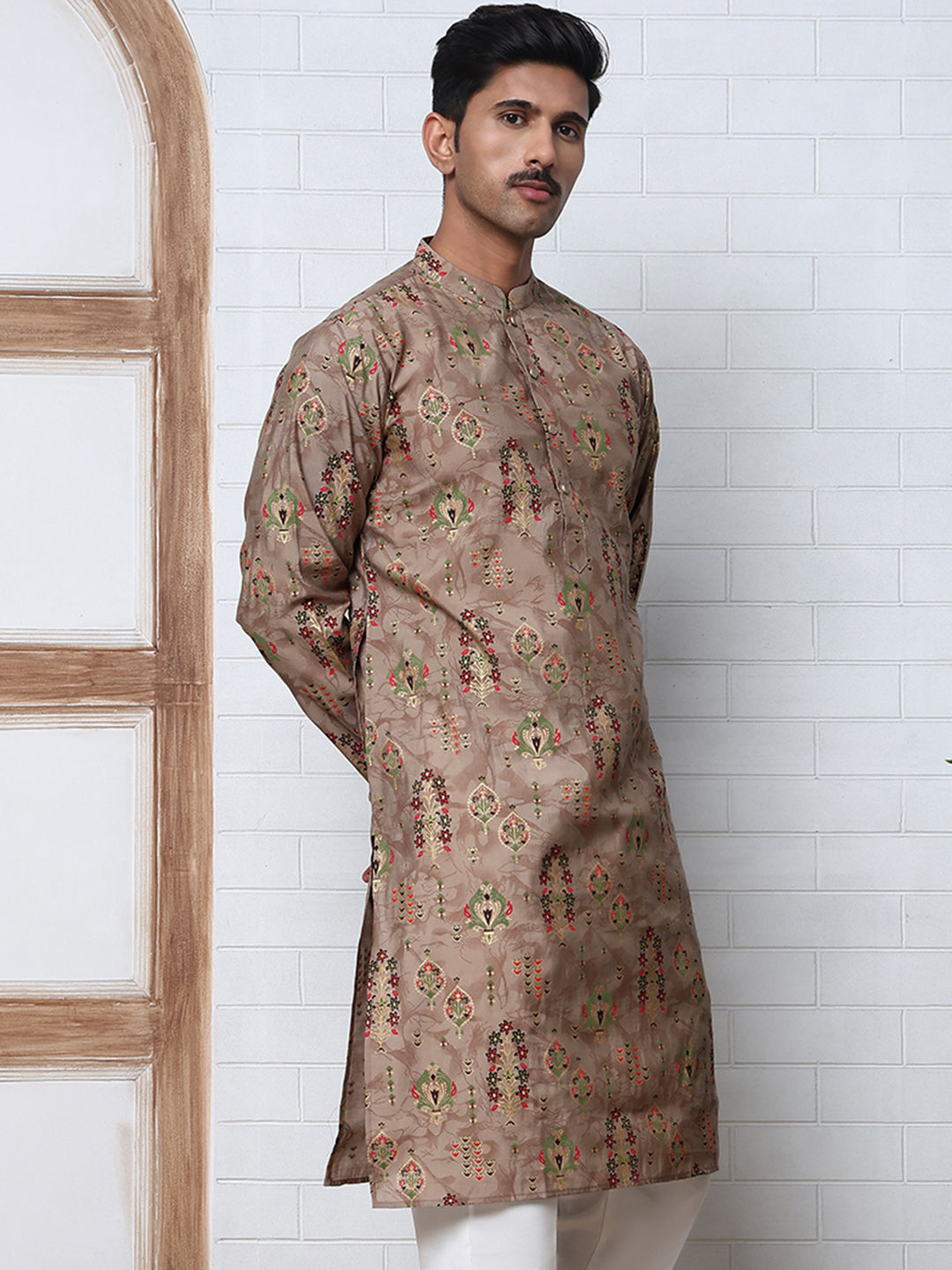 DesiQlo Men Printed Kurta Only - Brown - 65KO_5348Brown_S