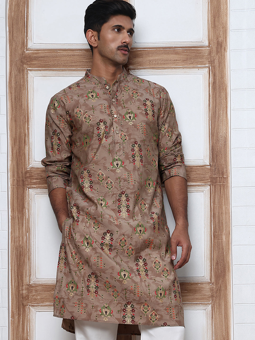 DesiQlo Men Printed Kurta Only - Brown - 65KO_5348Brown_S