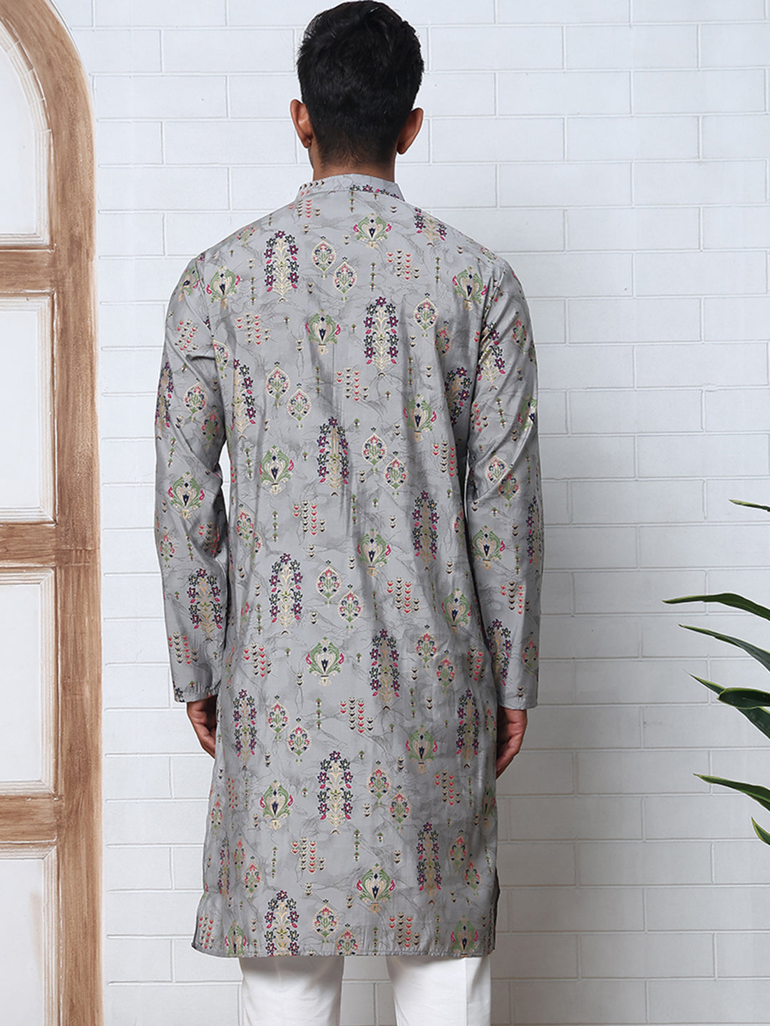 DesiQlo Men Printed Kurta Only - Grey - 65KO_5348Grey_S