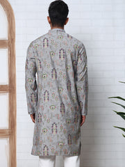 Traditional Foil Printed Kurta for Men (65KO 5348 Grey ) [FF] [D-1]