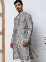 Traditional Foil Printed Kurta for Men (65KO 5348 Grey ) [FF] [D-1]