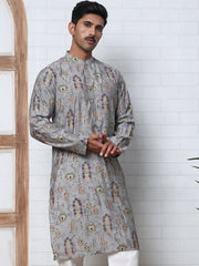 Traditional Foil Printed Kurta for Men (65KO 5348 Grey ) [FF] [D-1]