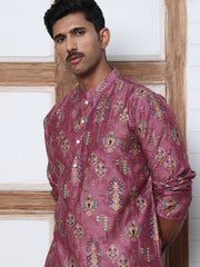 Traditional Foil Printed Kurta for Men ( 65KO 5348 Magenta ) [FF] [D-1]