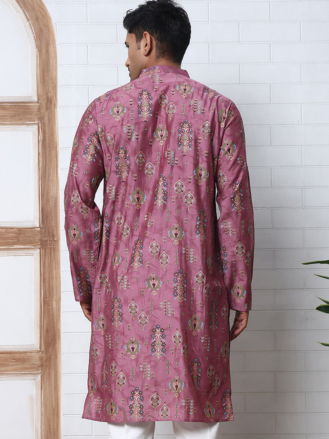 DesiQlo Men Printed Kurta Only - Pink - 65KO_5348Magenta_S