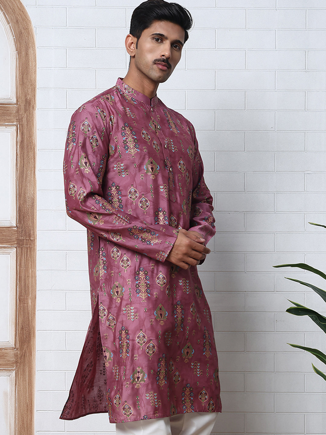 DesiQlo Men Printed Kurta Only - Pink - 65KO_5348Magenta_S
