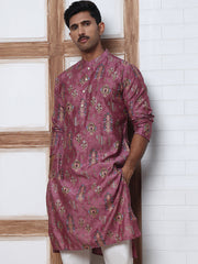 Traditional Foil Printed Kurta for Men ( 65KO 5348 Magenta ) [FF] [D-1]