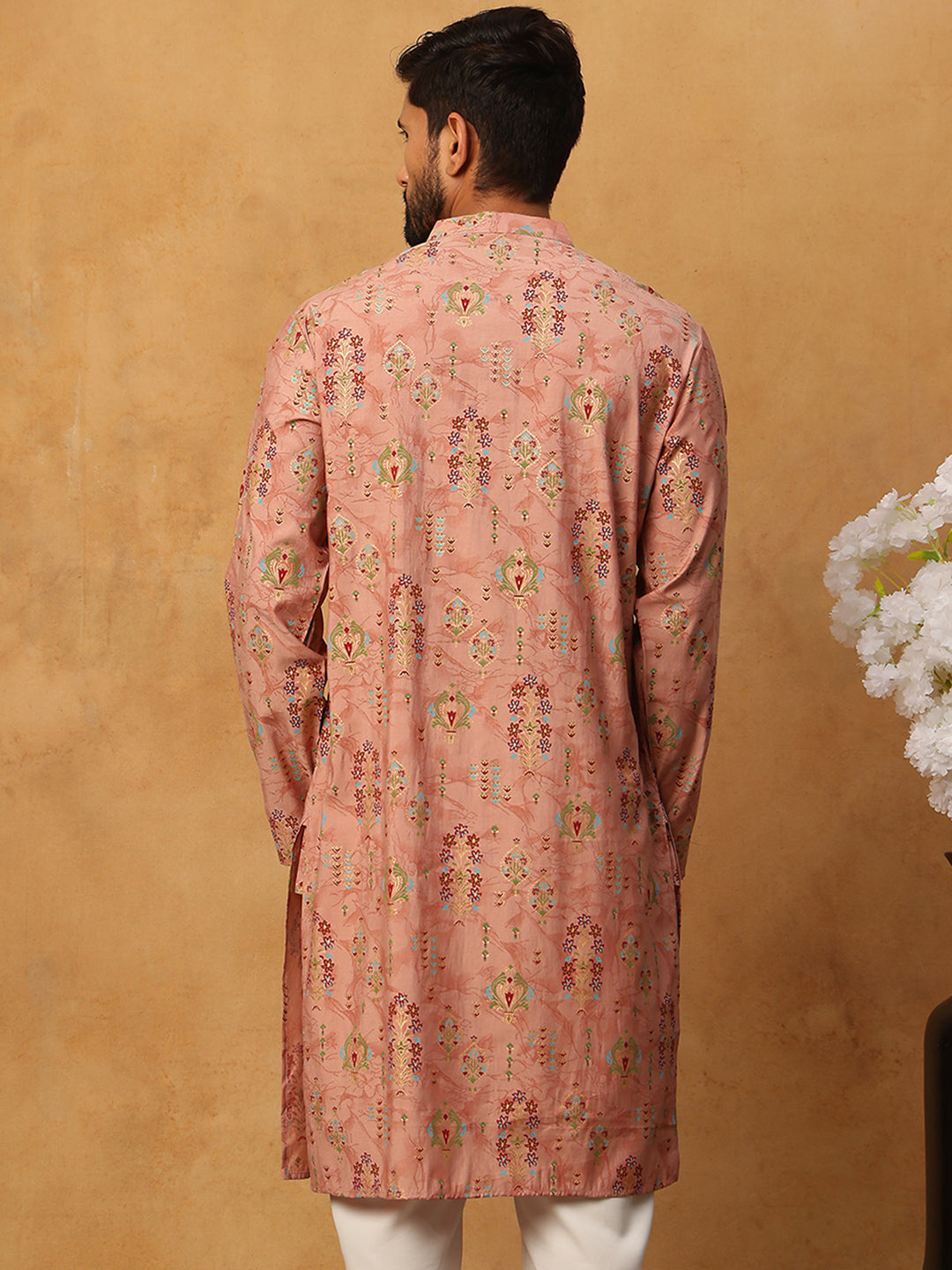 DesiQlo Men Floral Kurta Only - Orange