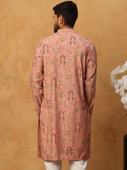 Traditional Foil Printed Kurta for Men (65KO 5348 Peach ) [FF] [D-1]
