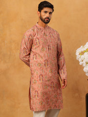 Traditional Foil Printed Kurta for Men (65KO 5348 Peach ) [FF] [D-1]