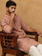 Traditional Foil Printed Kurta for Men (65KO 5348 Peach ) [FF] [D-1]