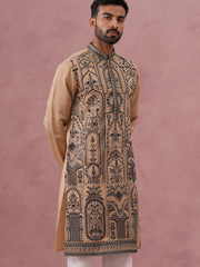 Men’s Silk Blend Embroidered Kurta (65KO 5350 Beige ) [FF] [A-1-4]