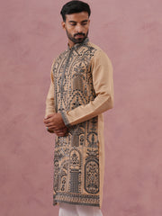 Men’s Silk Blend Embroidered Kurta (65KO 5350 Beige ) [FF] [A-1-4]