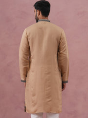 Men’s Silk Blend Embroidered Kurta (65KO 5350 Beige ) [FF] [A-1-4]