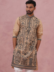Men’s Silk Blend Embroidered Kurta (65KO 5350 Beige ) [FF] [A-1-4]
