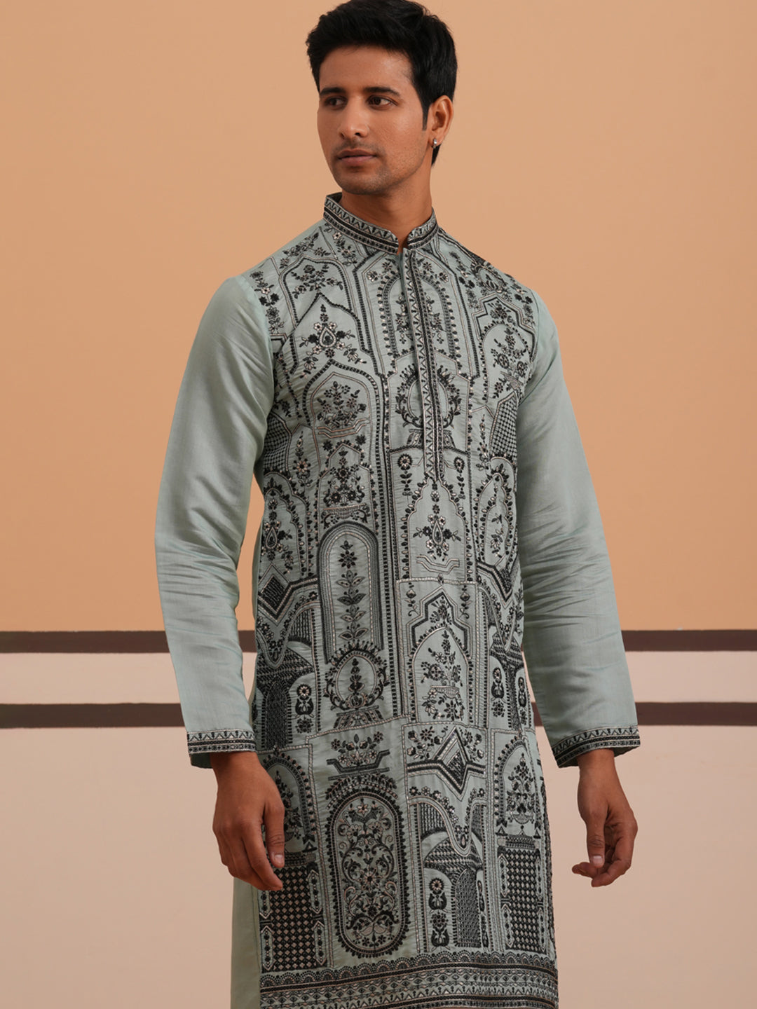 DesiQlo Men Embroidered Kurta Only - Blue - 65KO_5350Blue_S