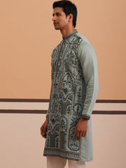Men’s Silk Blend Embroidered Kurta (65KO 5350 Blue ) [FF] [A-1-4]