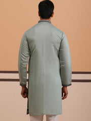 Men’s Silk Blend Embroidered Kurta (65KO 5350 Blue ) [FF] [A-1-4]