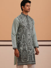 Men’s Silk Blend Embroidered Kurta (65KO 5350 Blue ) [FF] [A-1-4]
