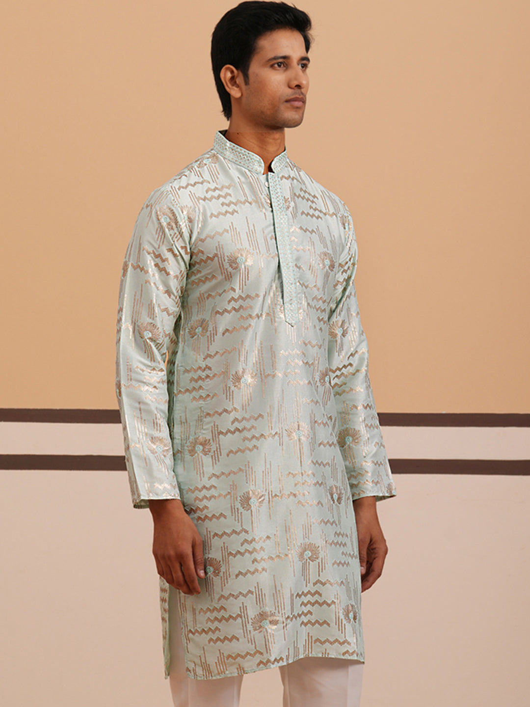 DesiQlo Men Embroidered Kurta Only - Blue - 65KO_5351Blue_S