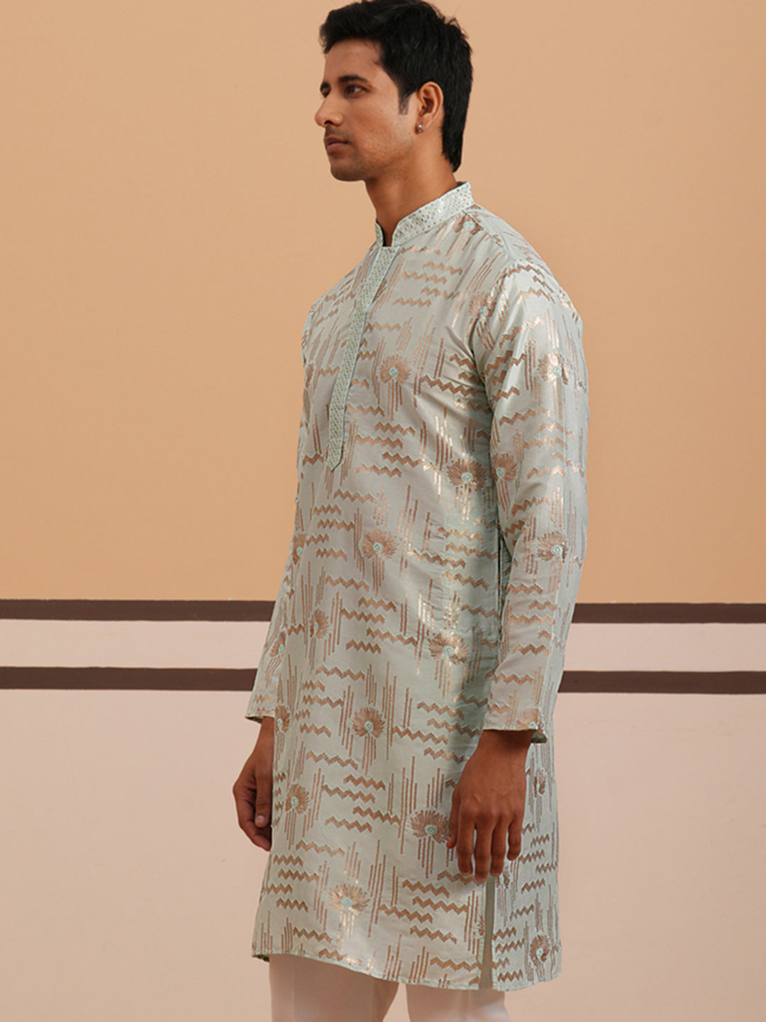 DesiQlo Men Embroidered Kurta Only - Blue - 65KO_5351Blue_S