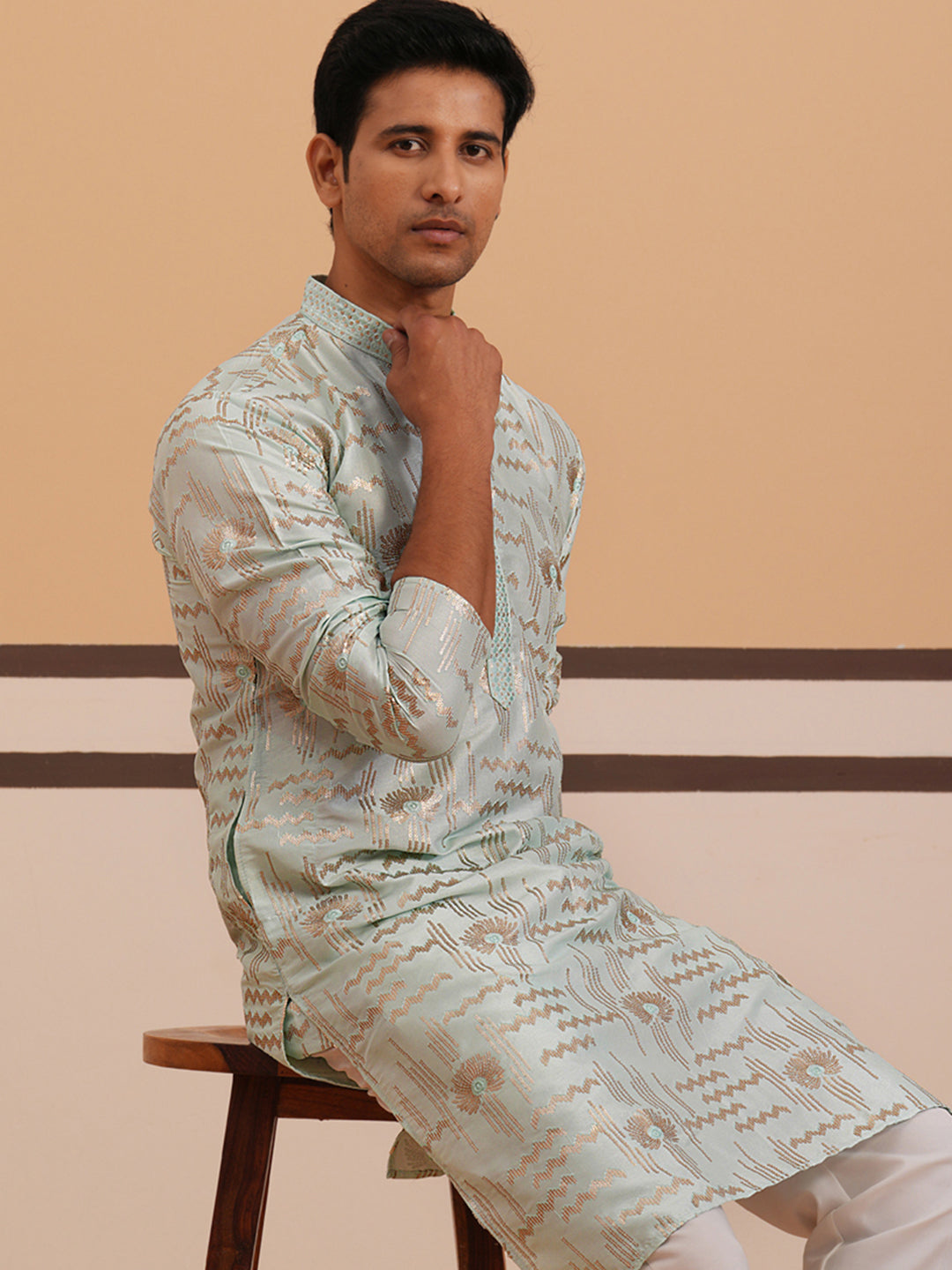 DesiQlo Men Embroidered Kurta Only - Blue - 65KO_5351Blue_S