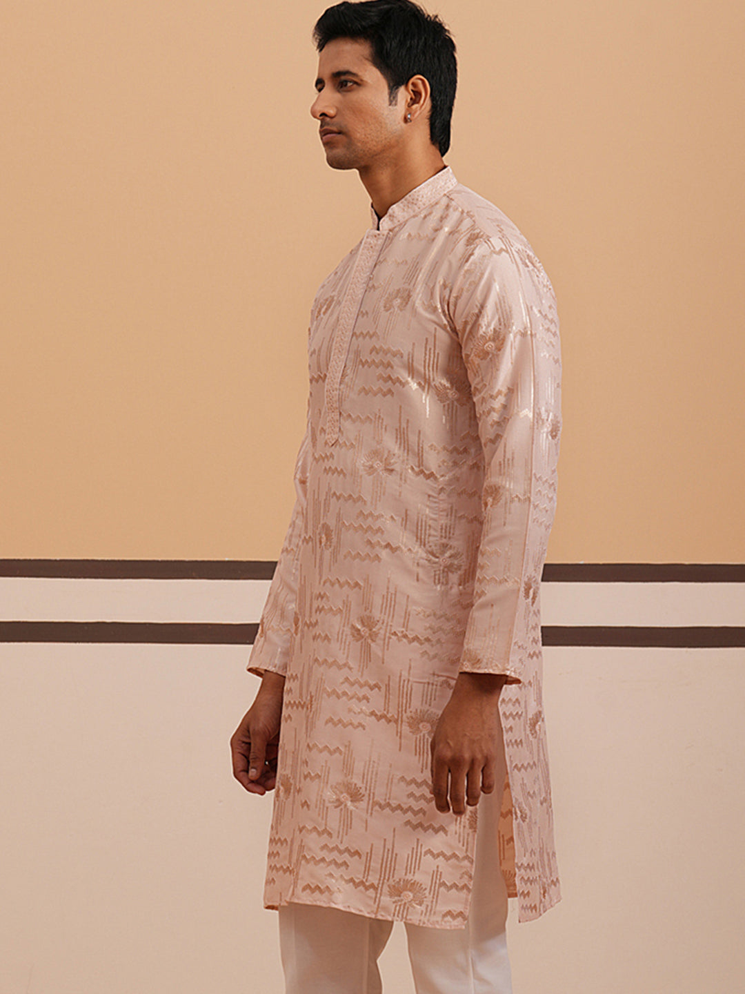DesiQlo Men Embroidered Kurta Only - Orange - 65KO_5351Peach_S