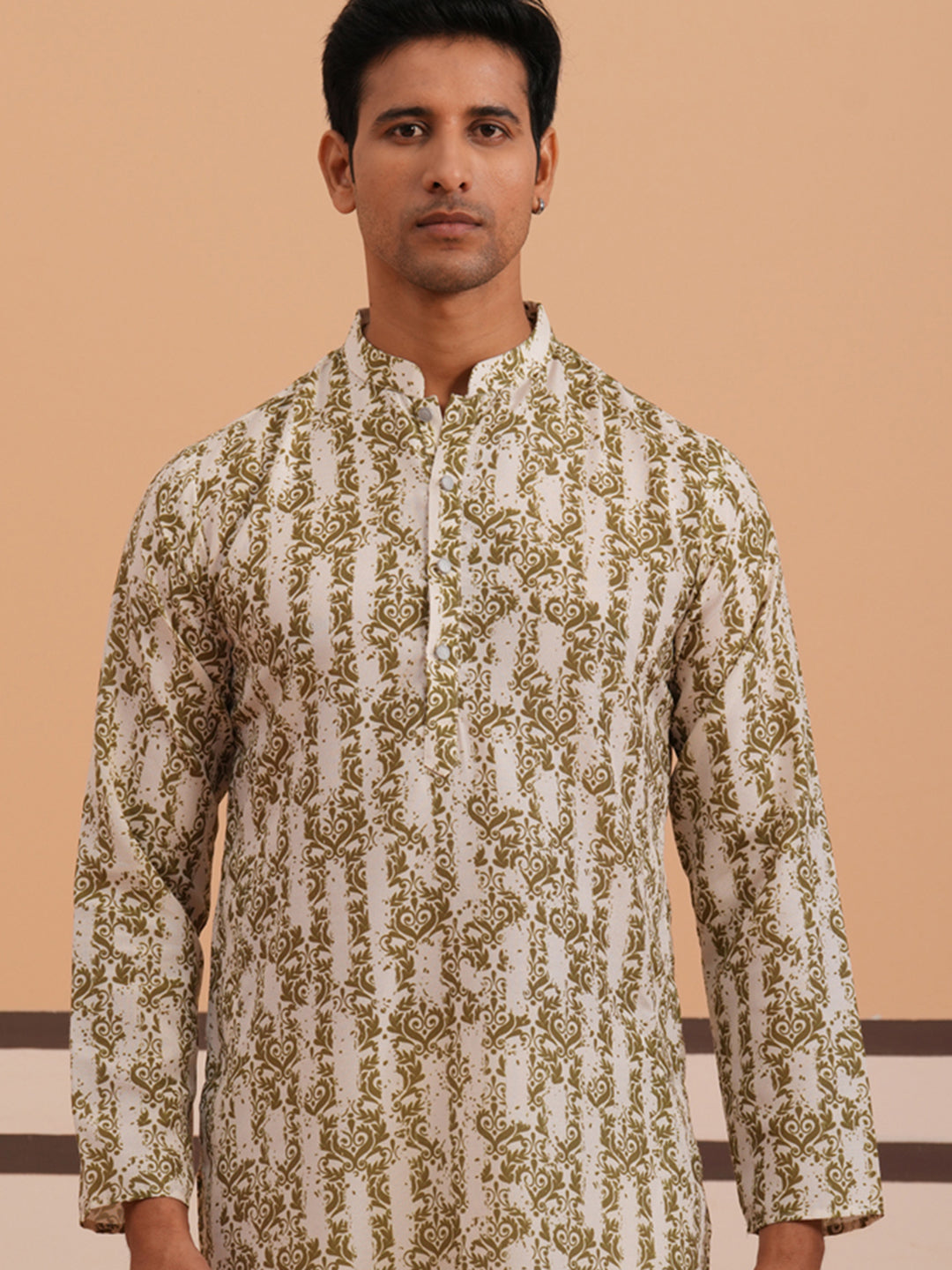 DesiQlo Men Printed Kurta Only - Green - 65KO_5352Olive_S