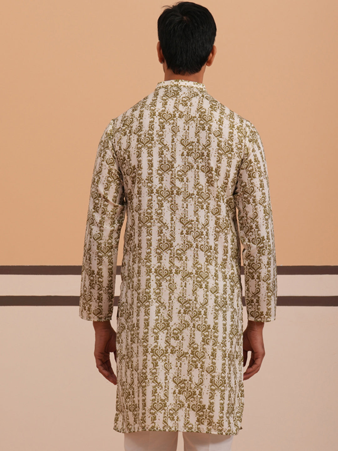 DesiQlo Men Printed Kurta Only - Green - 65KO_5352Olive_S
