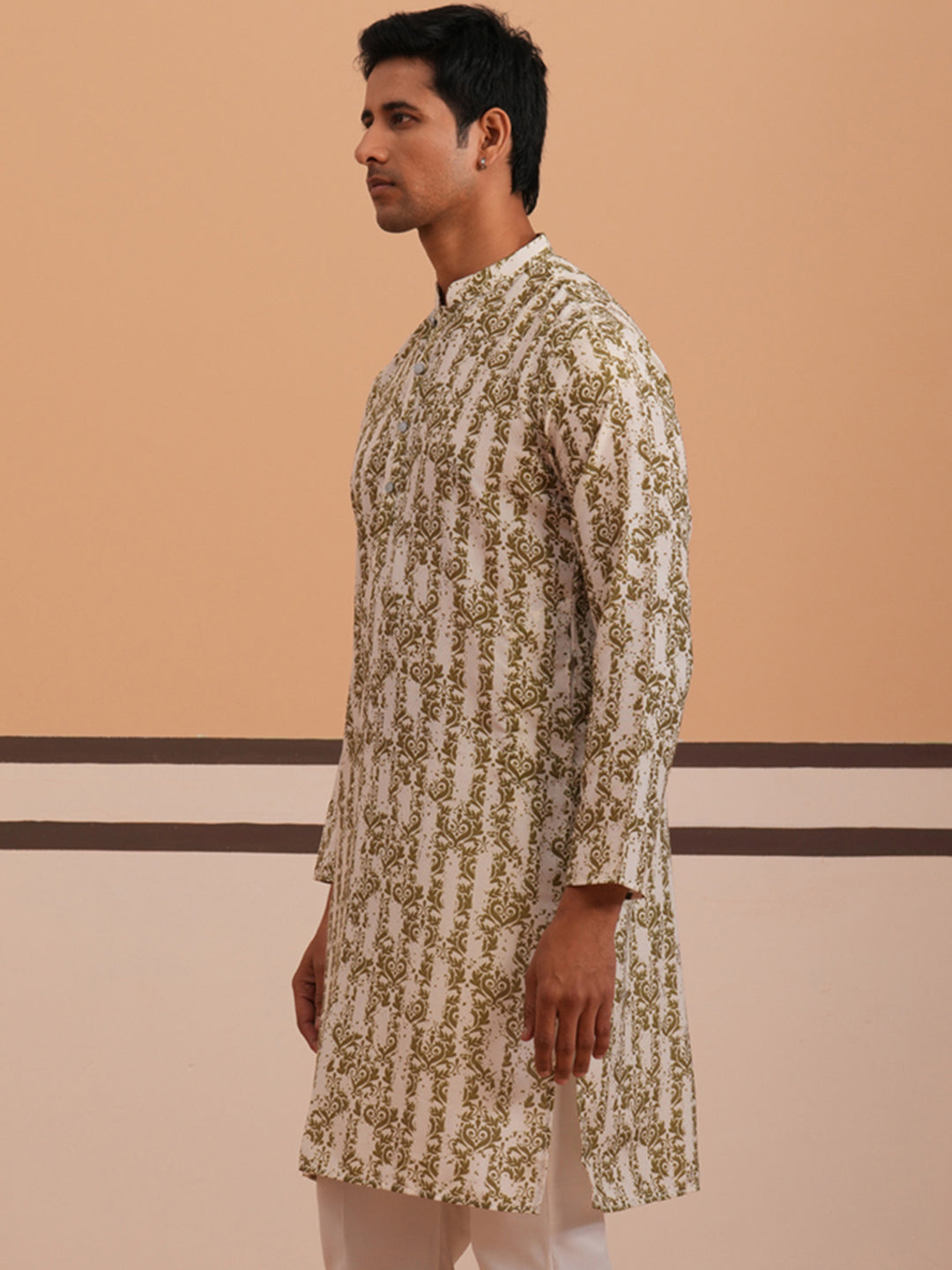 DesiQlo Men Printed Kurta Only - Green - 65KO_5352Olive_S