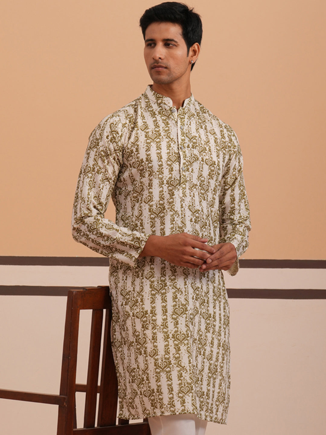 Olive Ethnic Printed Kurta for Men ( 65KO 5352 Olive ) [FF] [F-2-3]