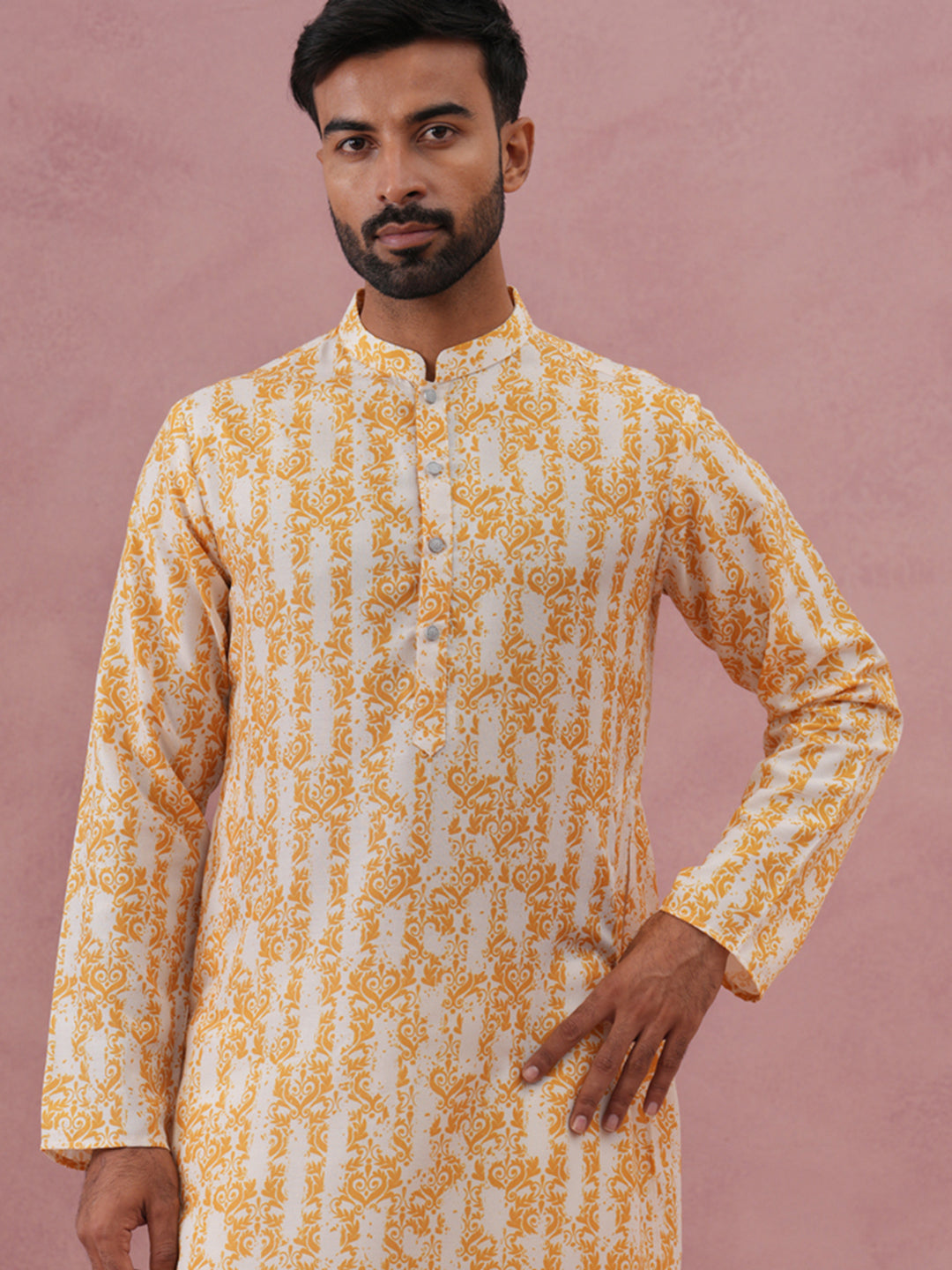 DesiQlo Men Printed Kurta Only - Yellow - 65KO_5352Yellow_S
