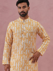 Yellow Ethnic Printed Kurta for Men (65KO 5352 Yellow ) [FF] [F-2-3]