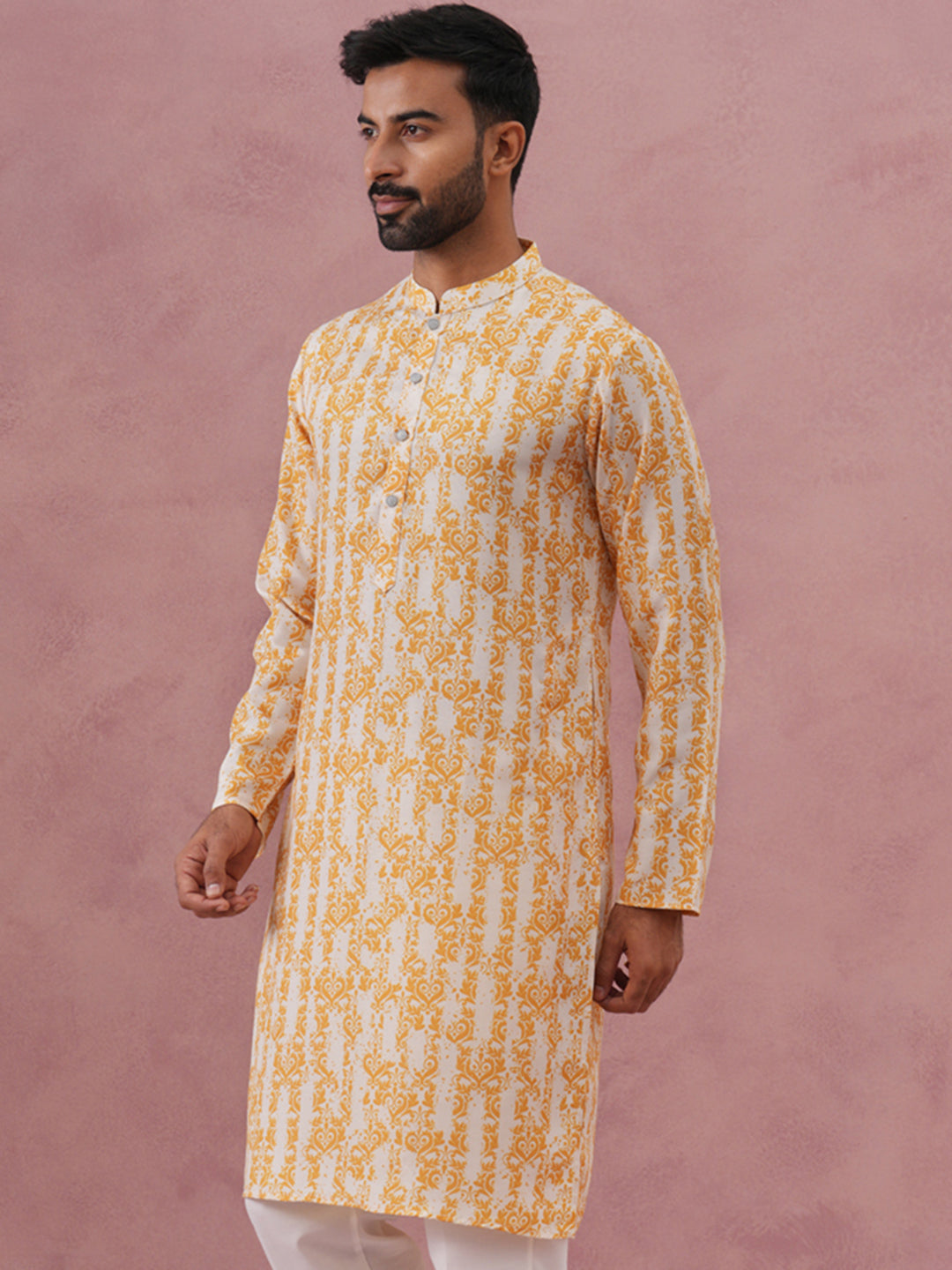 DesiQlo Men Printed Kurta Only - Yellow - 65KO_5352Yellow_S