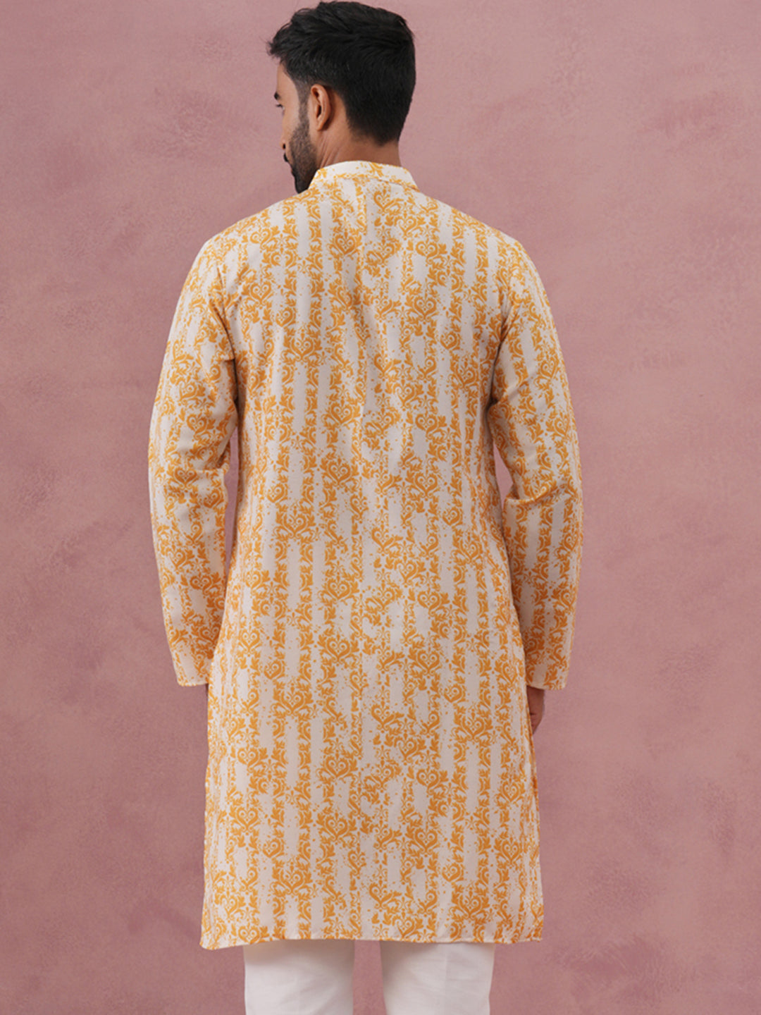 DesiQlo Men Printed Kurta Only - Yellow - 65KO_5352Yellow_S