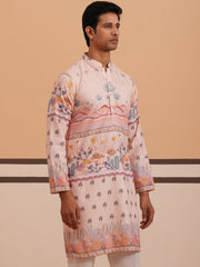 Men’s Cotton Blend Festive Printed Kurta ( 65KO 5353 Peach ) [FF] [A-1-4]