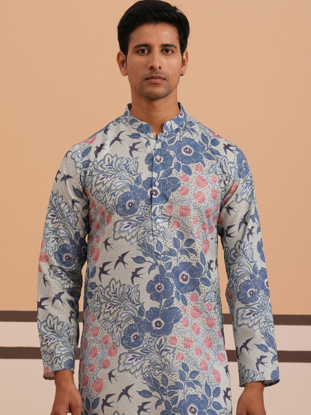 DesiQlo Men Printed Kurta Only - Blue - 65KO_5354Blue_S
