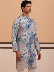 Men’s Printed Cotton Blend Kurta (65KO 5354 Blue ) [FF] [D-1]