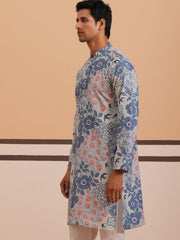 Men’s Printed Cotton Blend Kurta (65KO 5354 Blue ) [FF] [D-1]