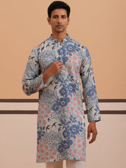 Men’s Printed Cotton Blend Kurta (65KO 5354 Blue ) [FF] [D-1]