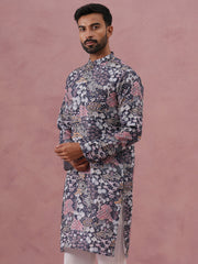 Men’s Printed Cotton Blend Kurta (65KO 5354 Grey ) [FF] [D-1]