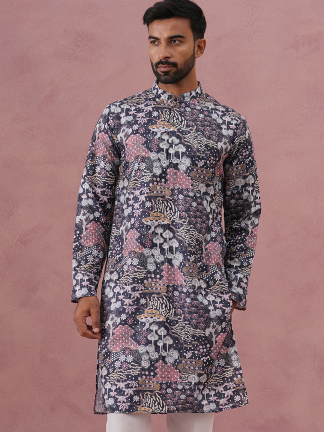 DesiQlo Men Printed Kurta Only - Grey - 65KO_5354Grey_S