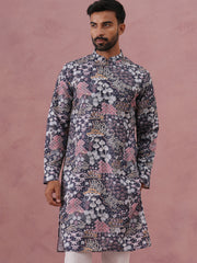 Men’s Printed Cotton Blend Kurta (65KO 5354 Grey ) [FF] [D-1]