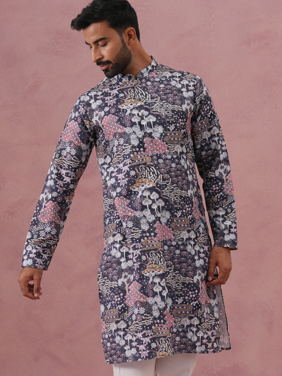 DesiQlo Men Printed Kurta Only - Grey - 65KO_5354Grey_S